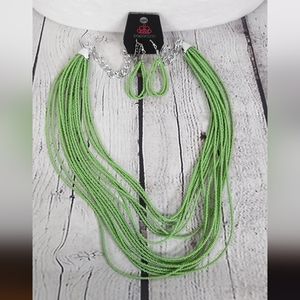 Paparazzi Green Bead multi strand necklace and earring set